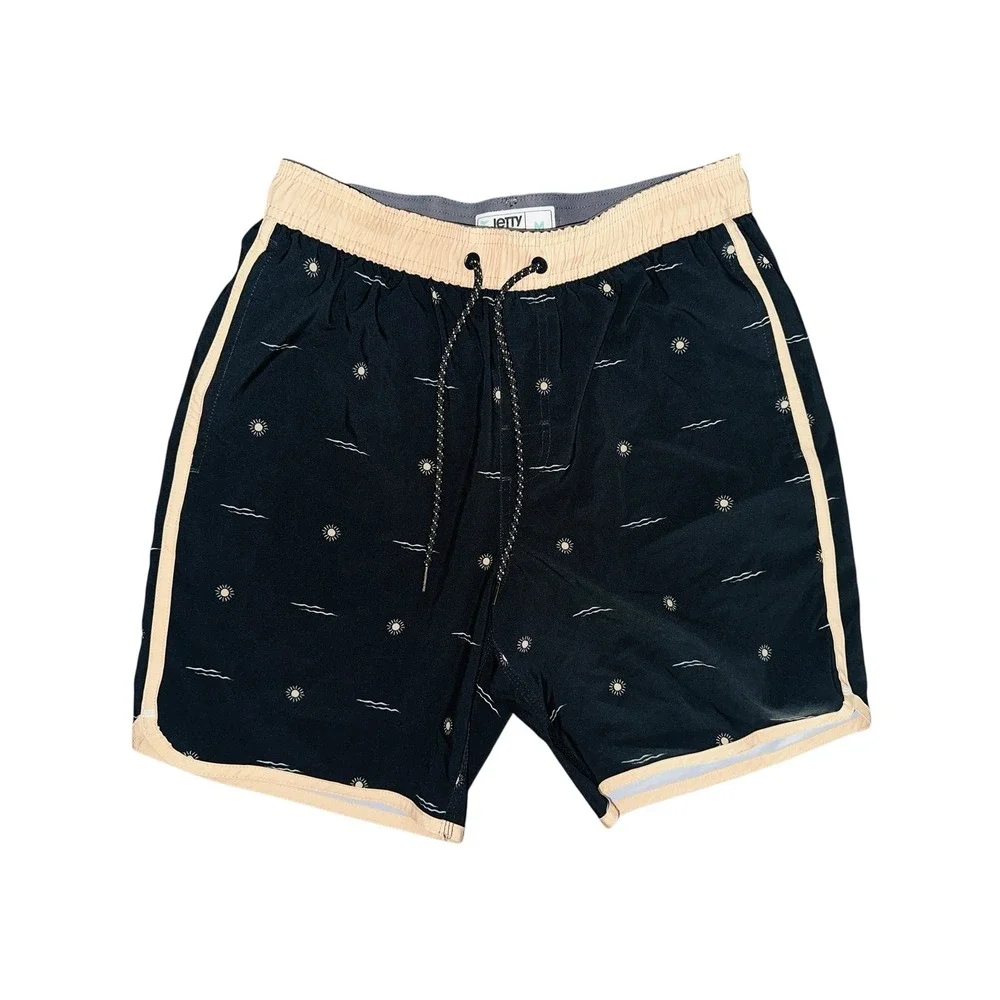 WB3‎ Jetty Mens Board Shorts Navy Blue Sun Wave Print Swim Trunks Size Medium